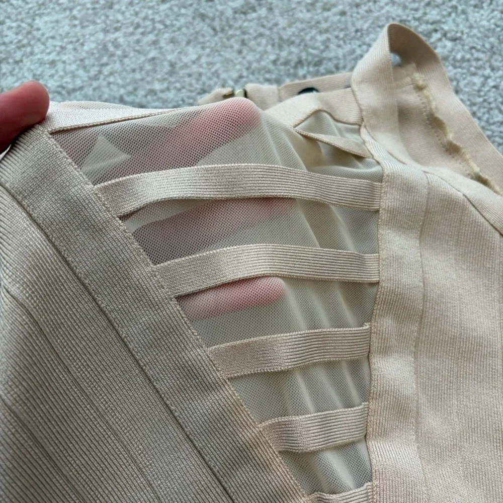 Marciano Penelope Bandage Dress Womens S Tan Beige Bodycon Cocktail Clubwear